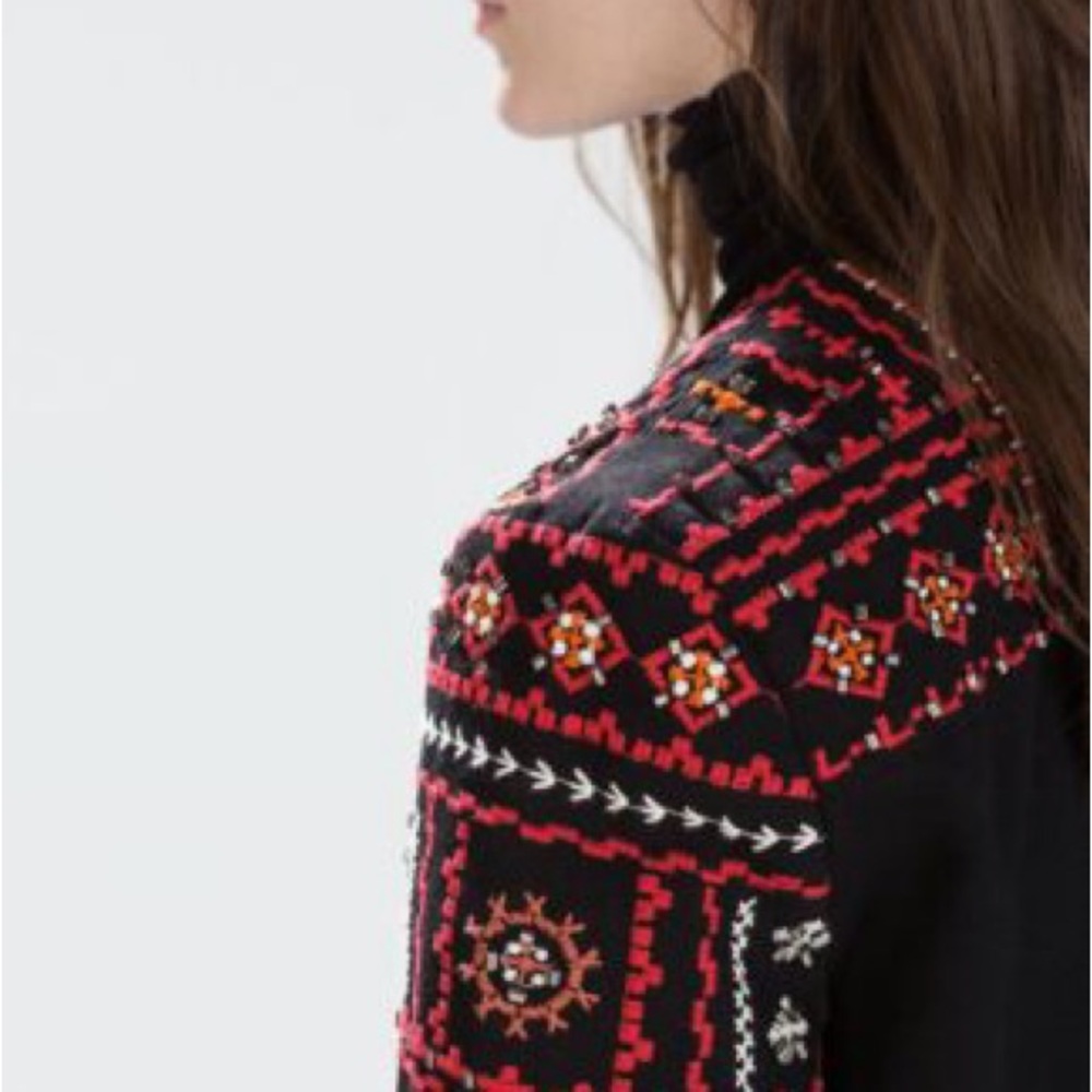 ZARA Ethnic Boho Embroidered Jacket Red Black Beaded Embellished Medium - Picture 13 of 16